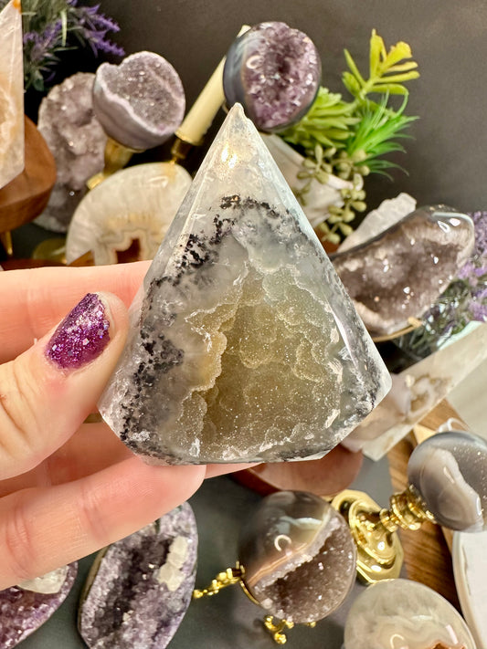 Agate Freeform point with sugar druzy