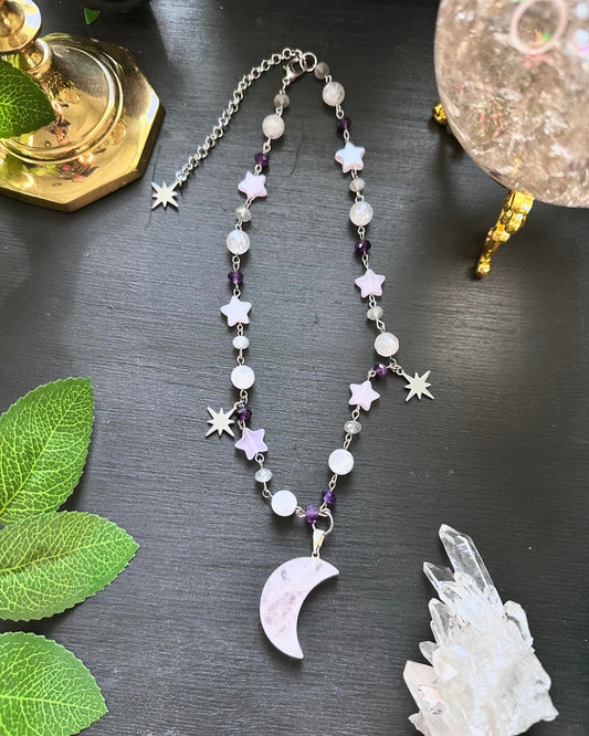 Celestial crystal beaded choker necklace