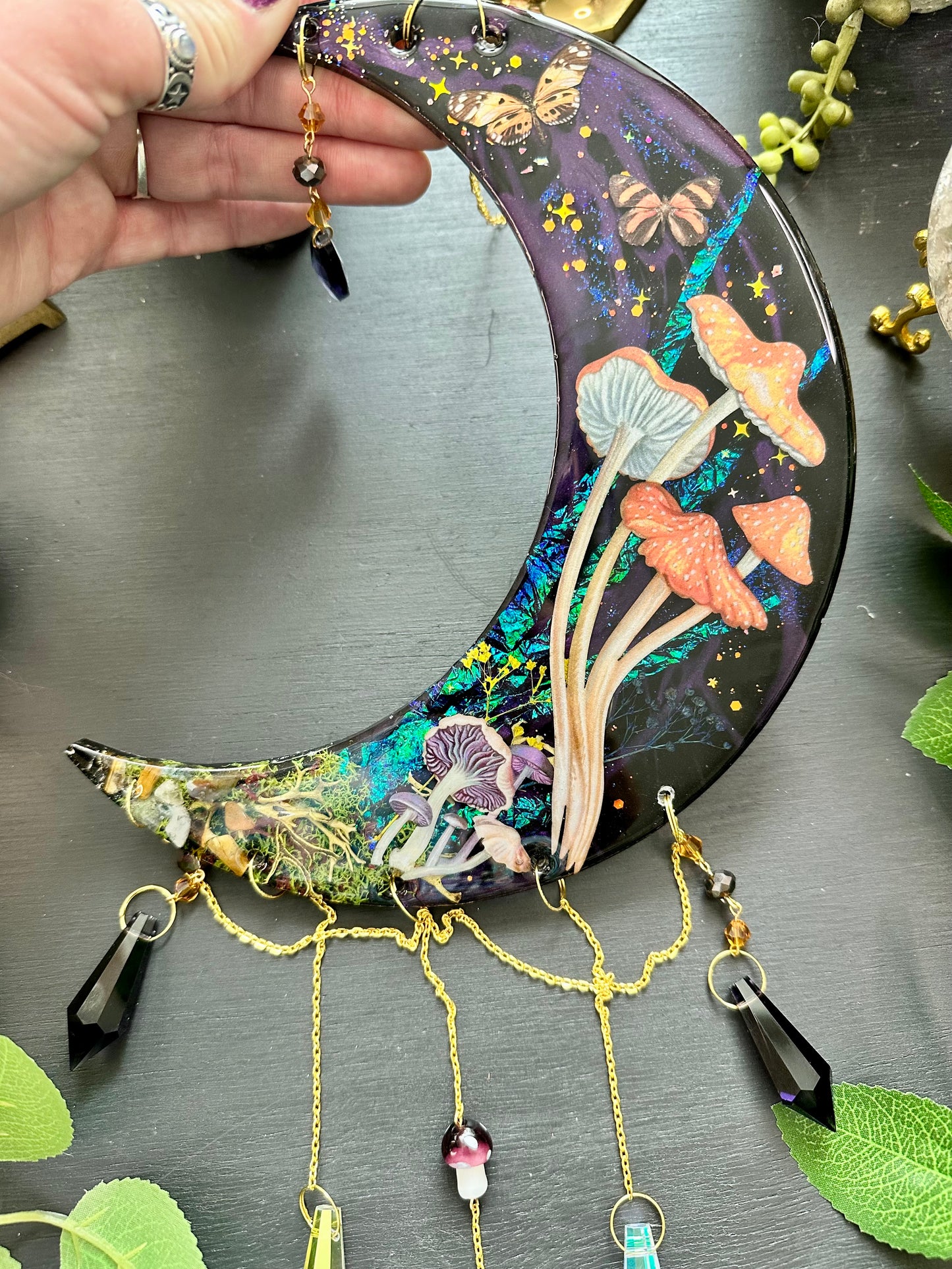 Mushroom garden moon wall hang/sun catcher