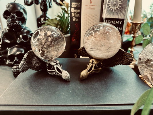 Winged Corvid Skull Sphere Holder Stand