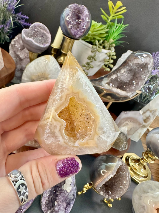 Agate Freeform point with sugar druzy