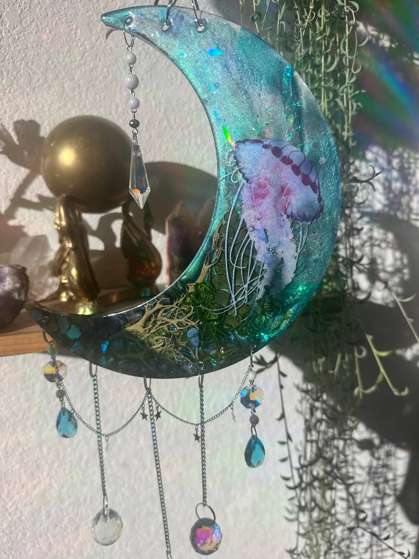 Jellyfish shimmering sea moon wall hang/suncatcher