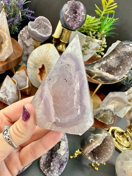 Agate Freeform point with sugar druzy