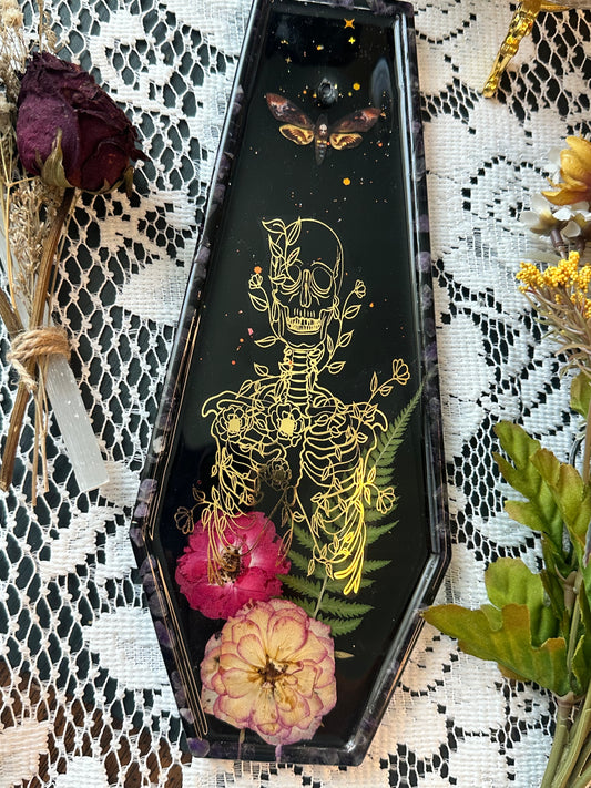 Amethyst floral skeleton coffin incense holder