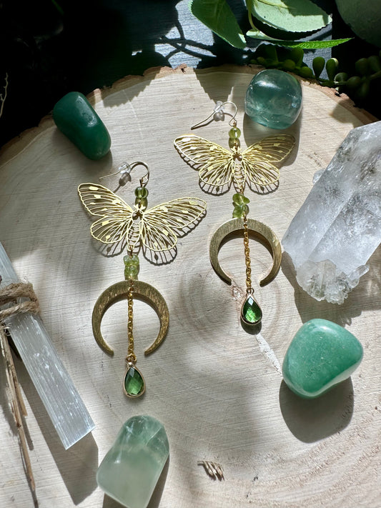 Peridot Butterfly Moon Earrings