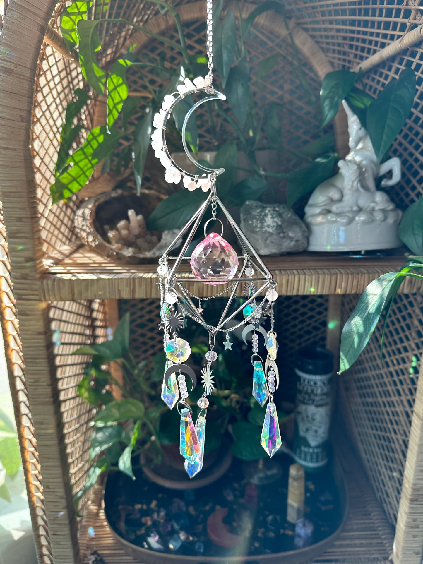 Rose Quartz Moon Celestial Sun Catcher (Silver)