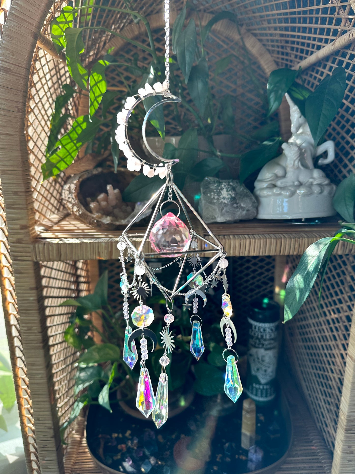 Rose Quartz Moon Celestial Sun Catcher (Silver)