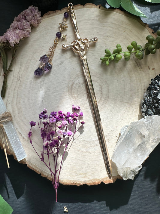 Amethyst Starburst (Gold) Hair Sword