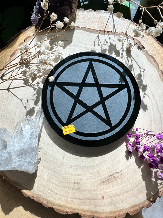 Black Obsidian Pentacle Charging Grid Plate