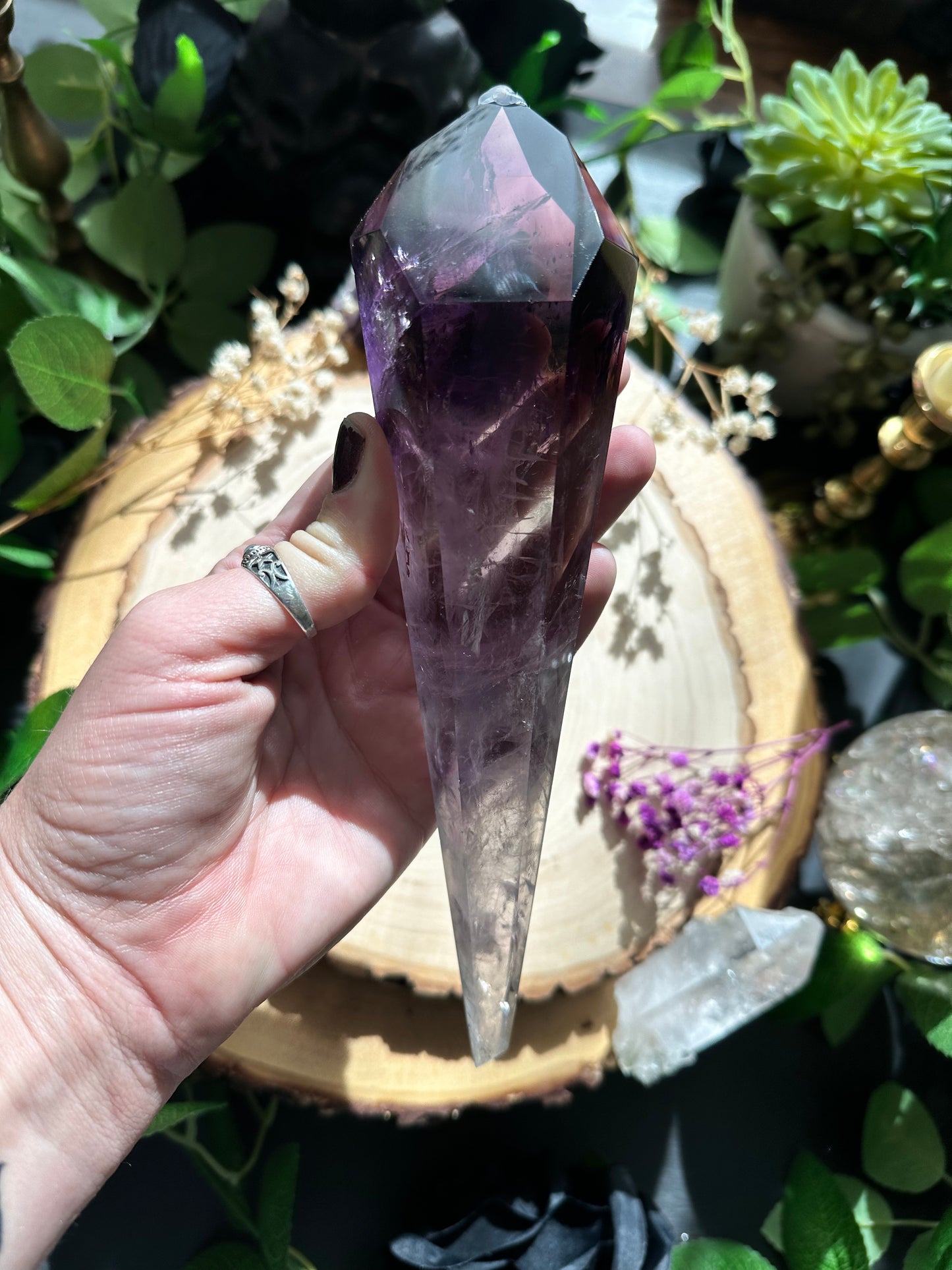 Large amethyst tooth dagger wand