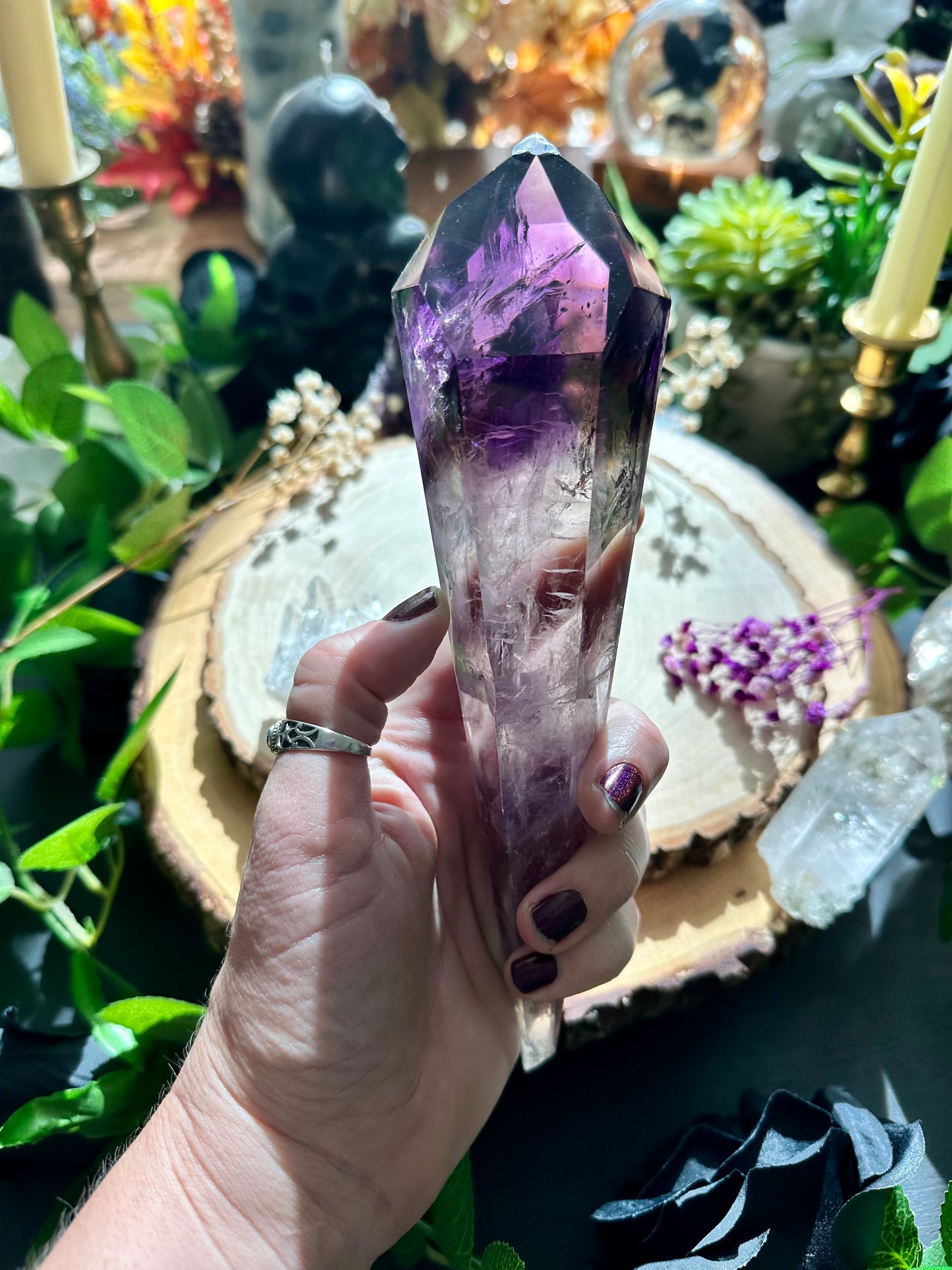 Large amethyst tooth dagger wand