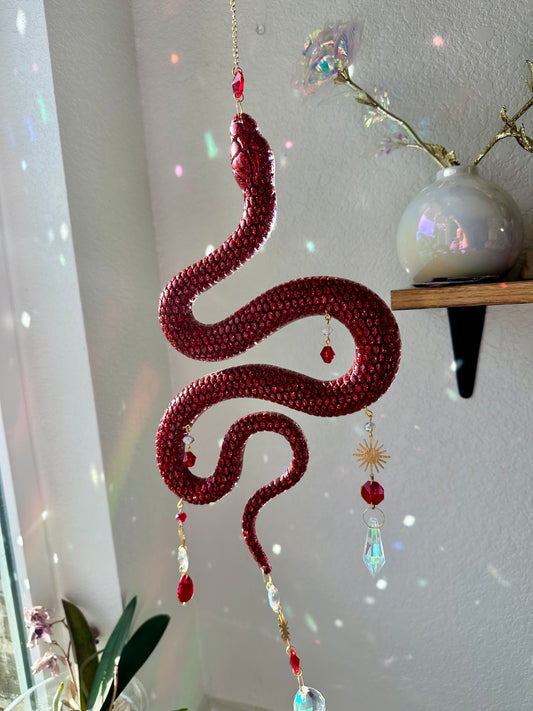 Red Holographic Glitter Snake Sun Catcher Wall Hang