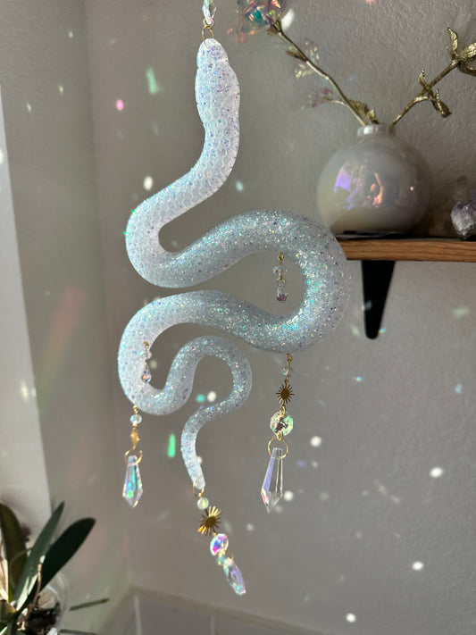 White Glitter Snake Sun Catcher Wall Hang