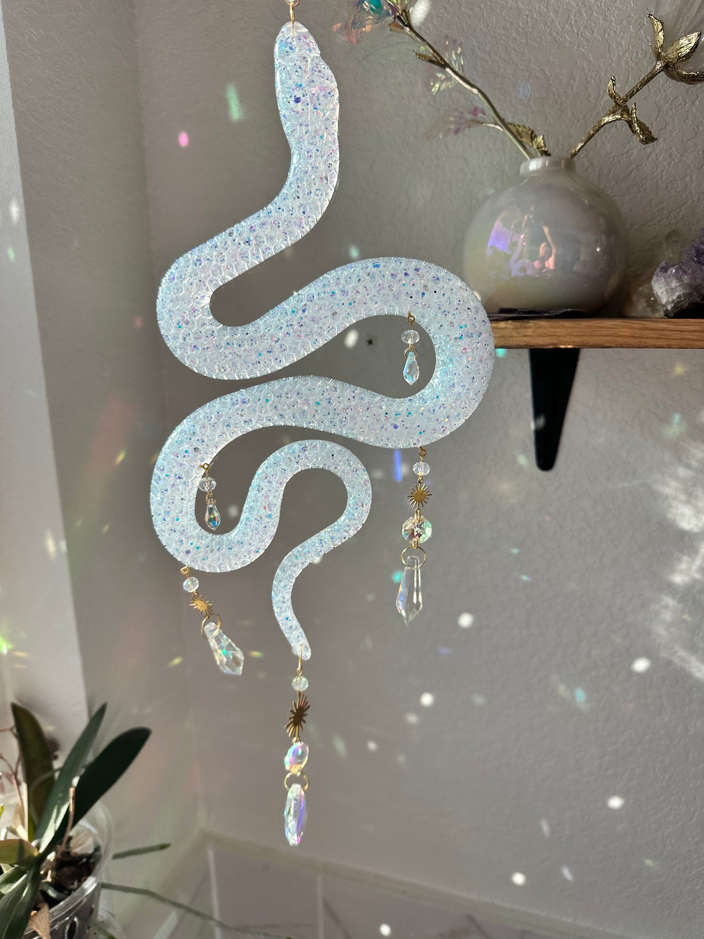 White Glitter Snake Sun Catcher Wall Hang