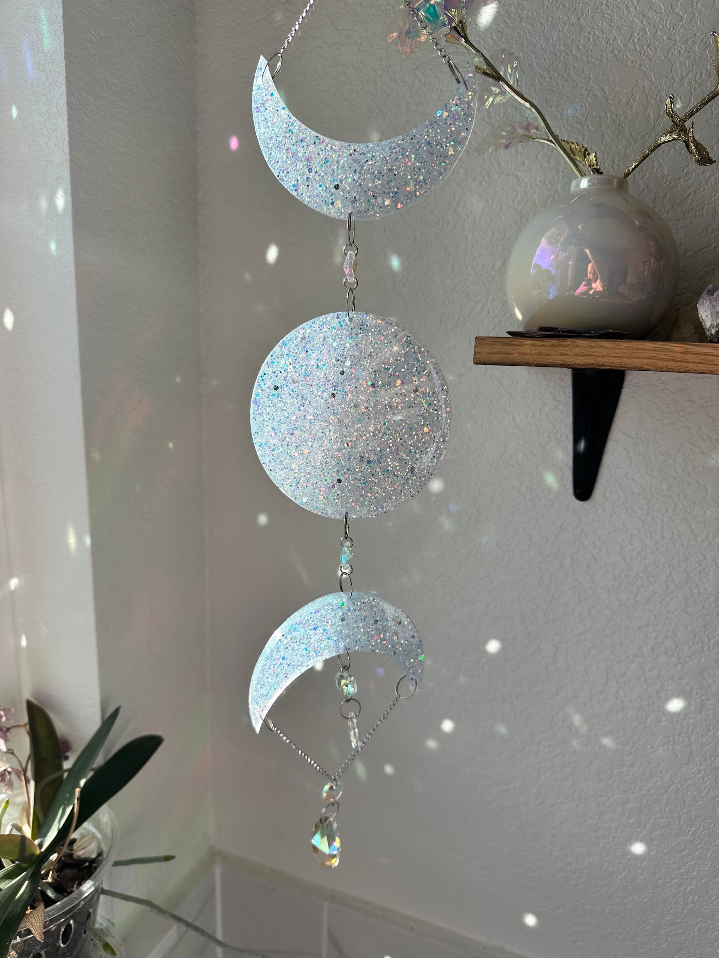 White Glitter Resin Triple Moon Sun Catcher