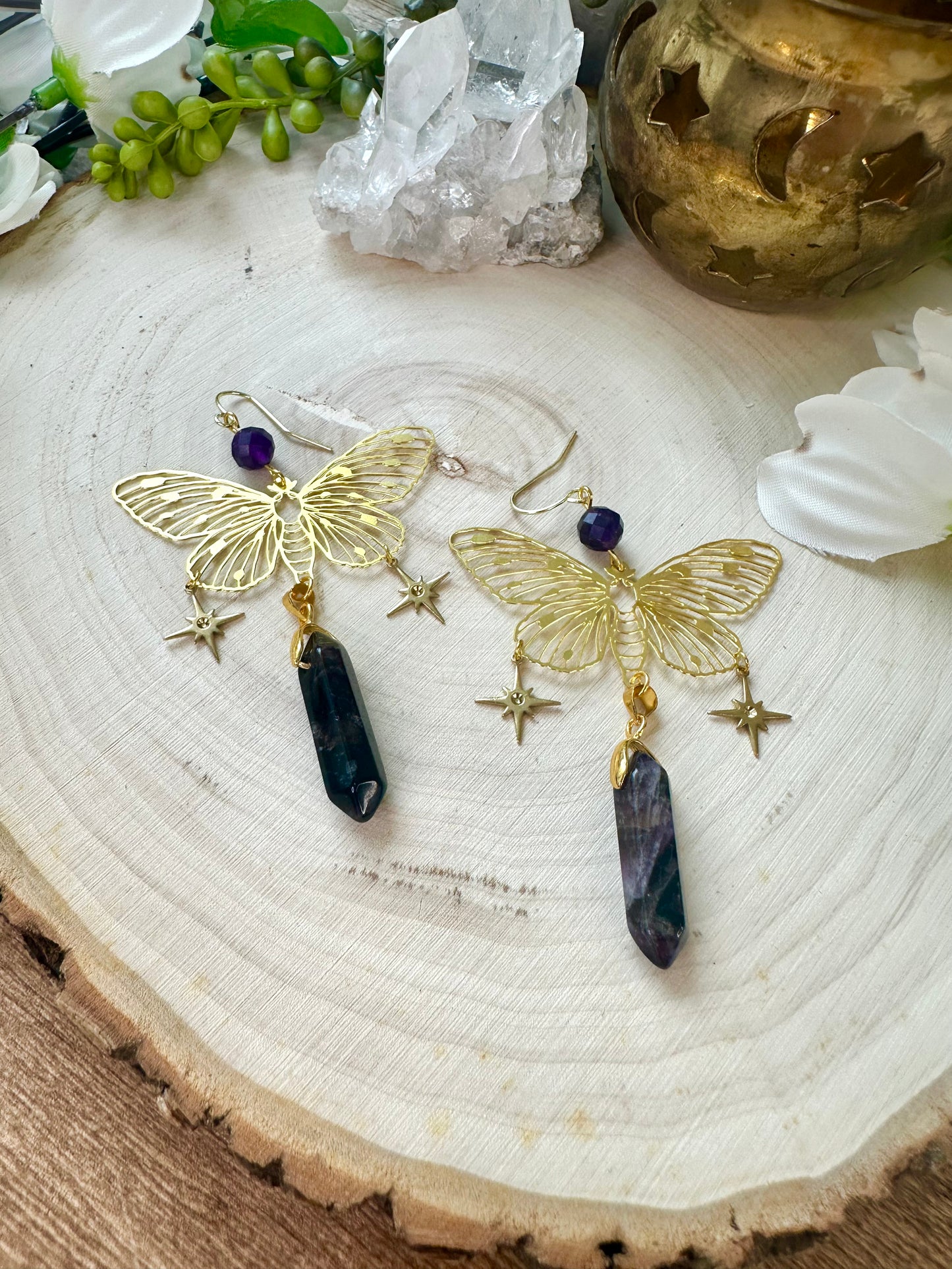 Amethyst celestial butterfly earrings