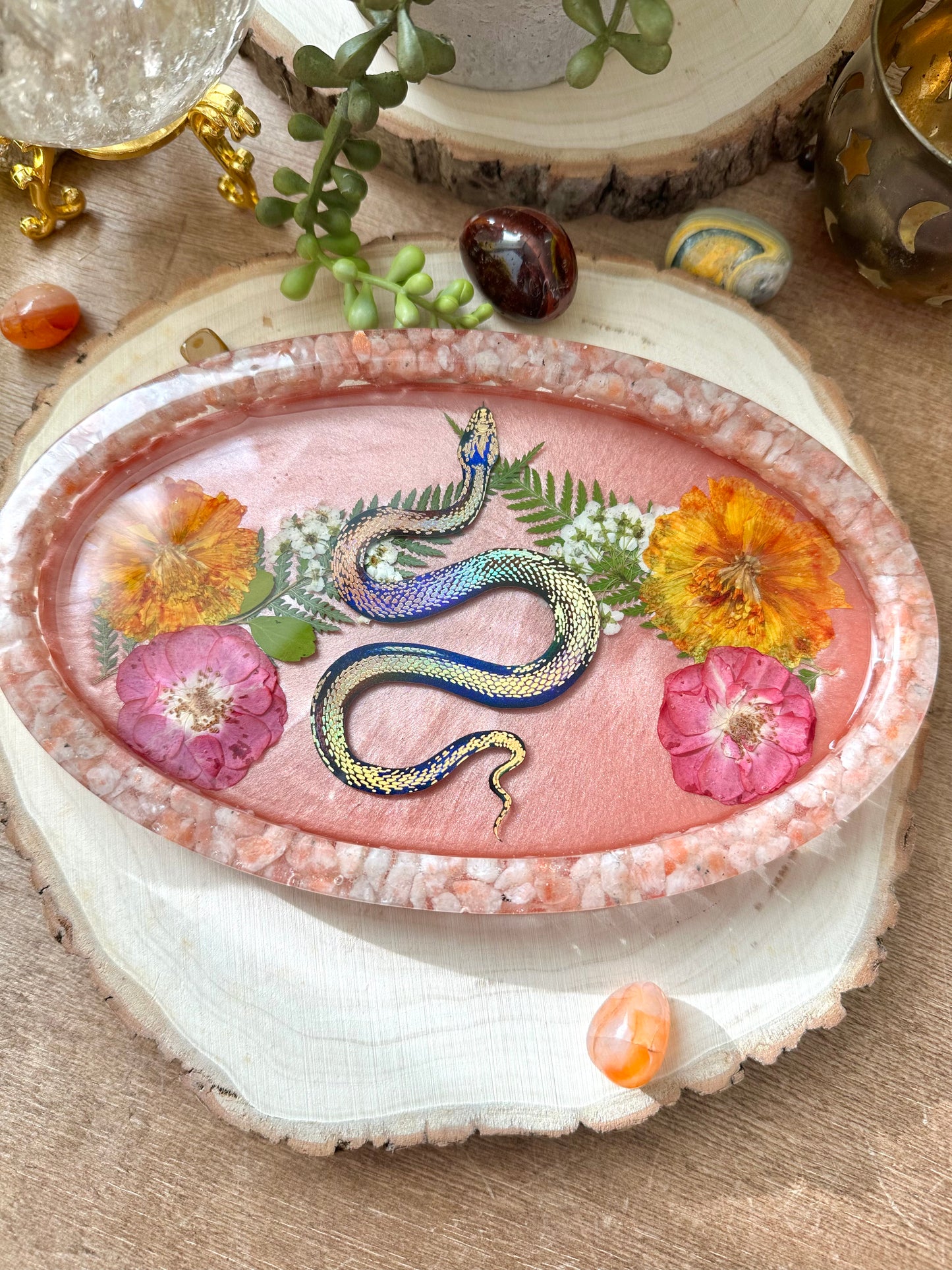 Sunstone sun snake floral trinket tray