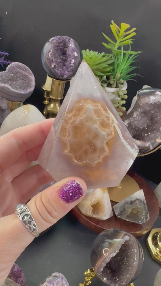 Agate Freeform point with sugar druzy