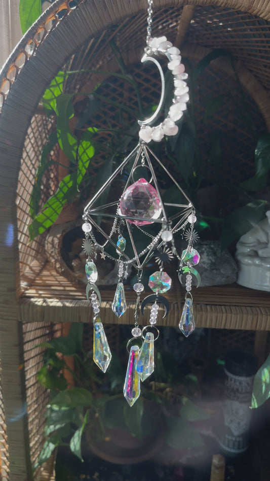 Rose Quartz Moon Celestial Sun Catcher (Silver)