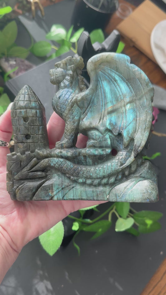 Labradorite griffin castle carving ￼