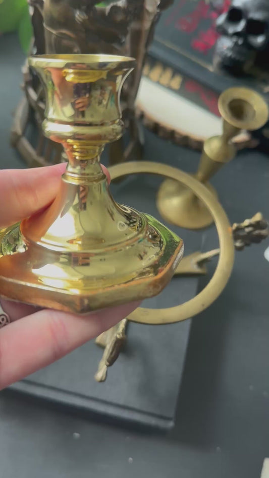 Small vintage brass candlestick sphere holder