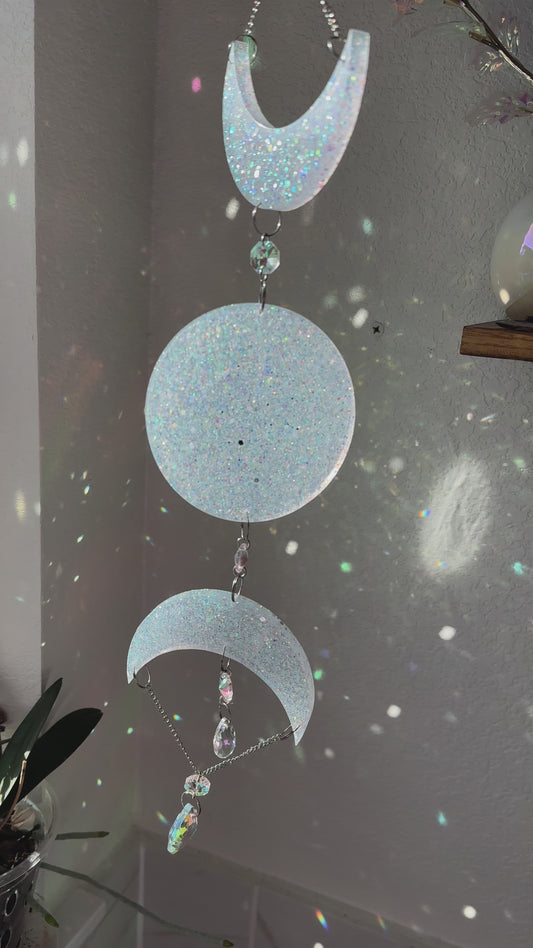 White Glitter Resin Triple Moon Sun Catcher