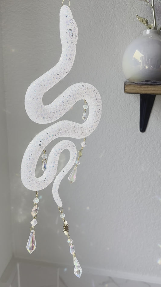 White sparkle snake sun-catcher wall hang