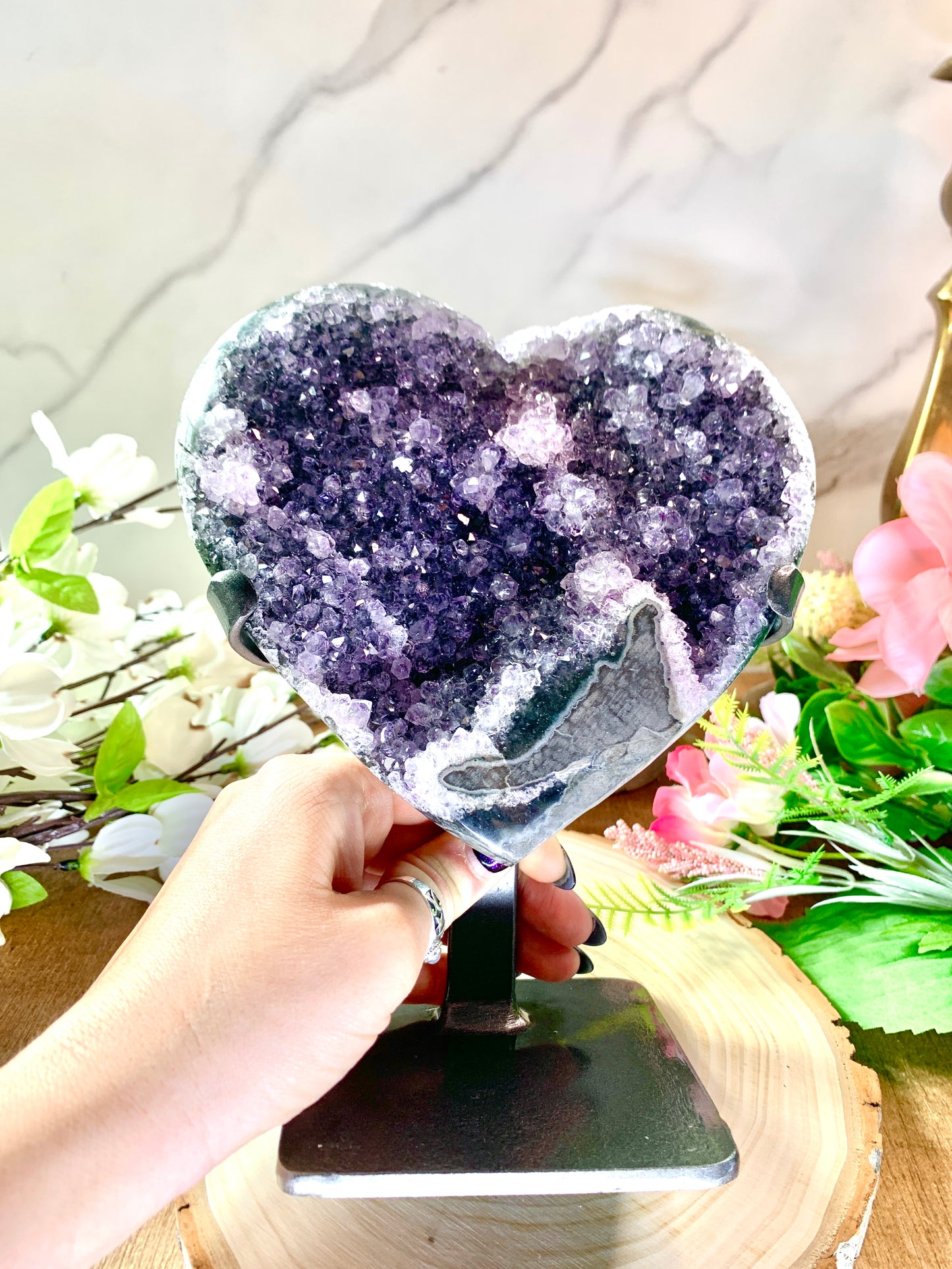 Large Uruguayan Amethyst heart on stand