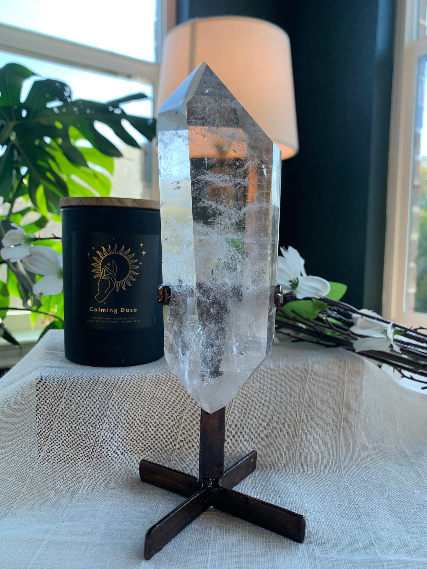 Double Terminated Clear Quartz Freeform with Stand