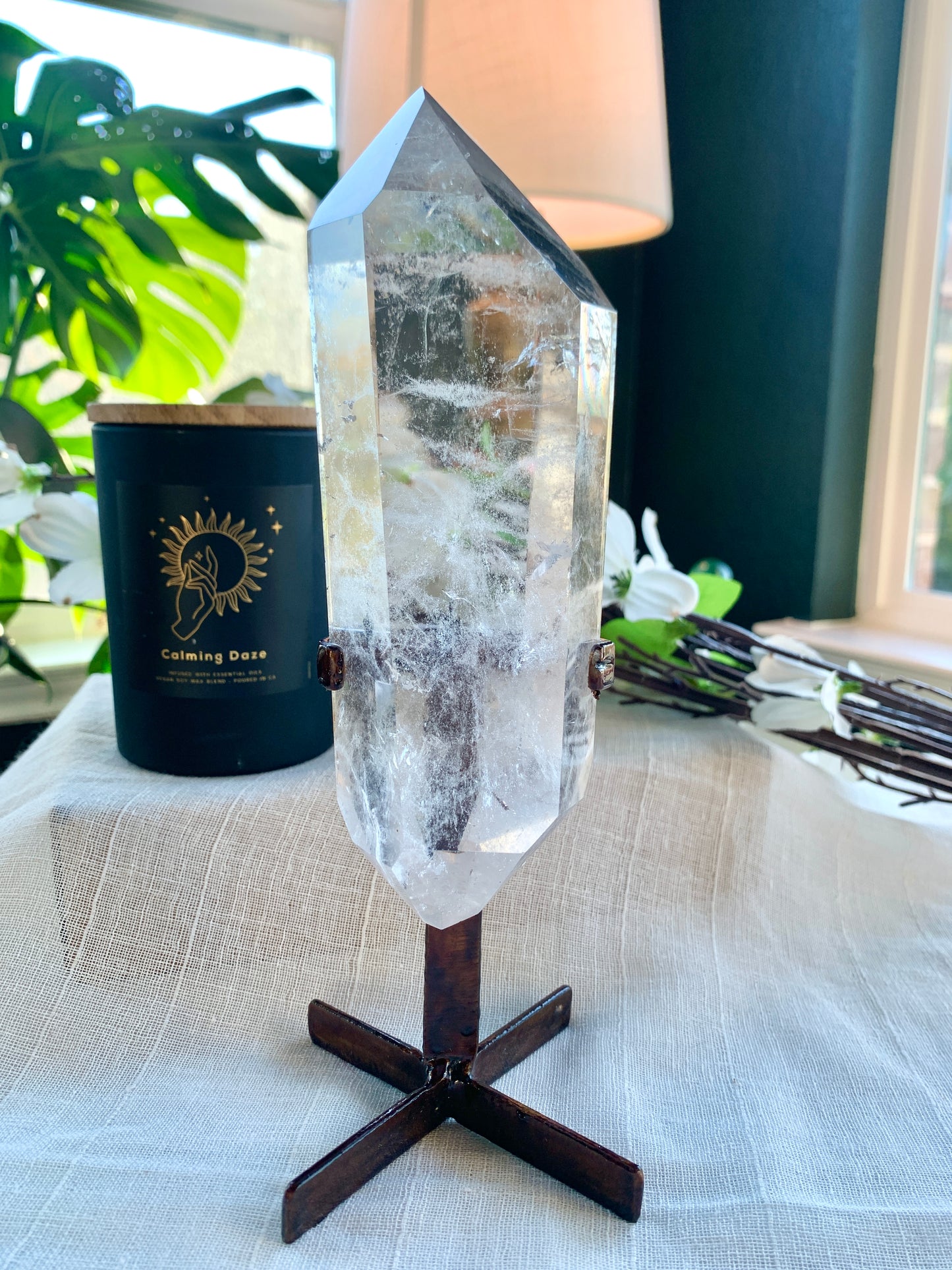 Double Terminated Clear Quartz Freeform with Stand